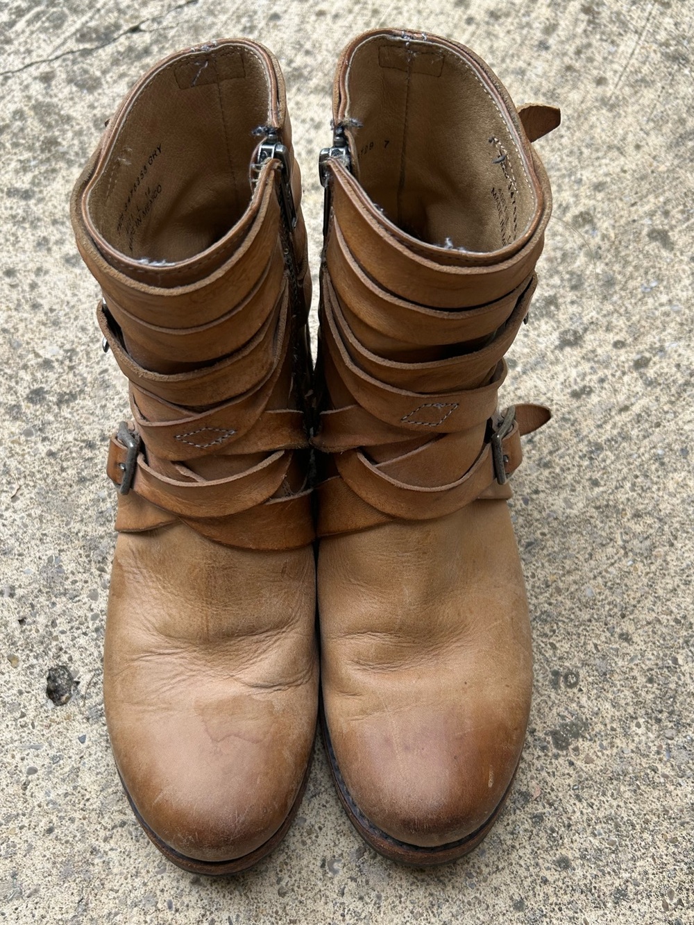 Frye Tan Strappy Lace-Up Leather Ankle Boots